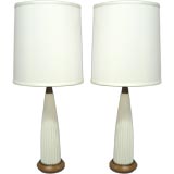 A Pair Crackle Finish Lamps with Maple Bases A Pair Crackle Finish Lamps with Maple Bases
