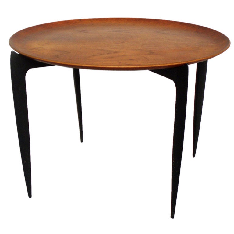 A Fold Up Base Teak Dish Side Table By Arne Jacobsen
