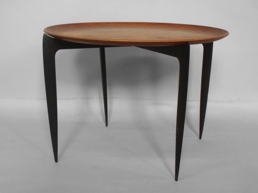 A Fold Up Base Teak Dish Side Table by Arne Jacobsen