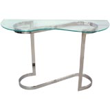 An "S" Curved Chrome Glass Top Console by Milo Baughman