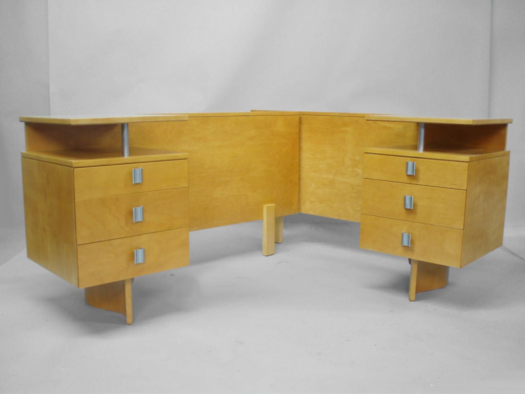 A King Size Bed with Attached Nightstands by Saarinen & Swanson