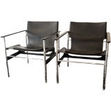 A Pair of Knoll Leather Lounge Chairs by Charles Pollack