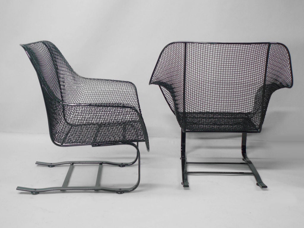 Pair of Russell Woodard Steel Mesh Spring base lounge chairs For Sale