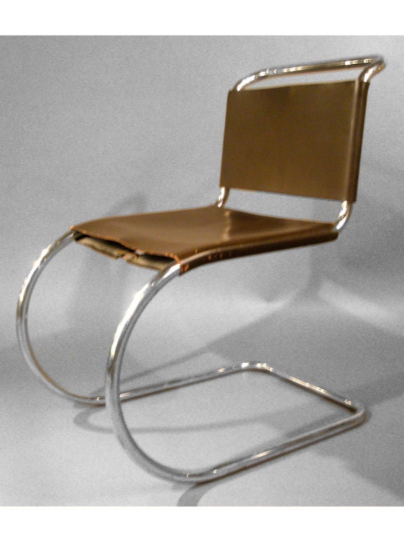 American A Set of 4 Knoll Chrome & Leather MR Chairs by Mies Van der Rohe