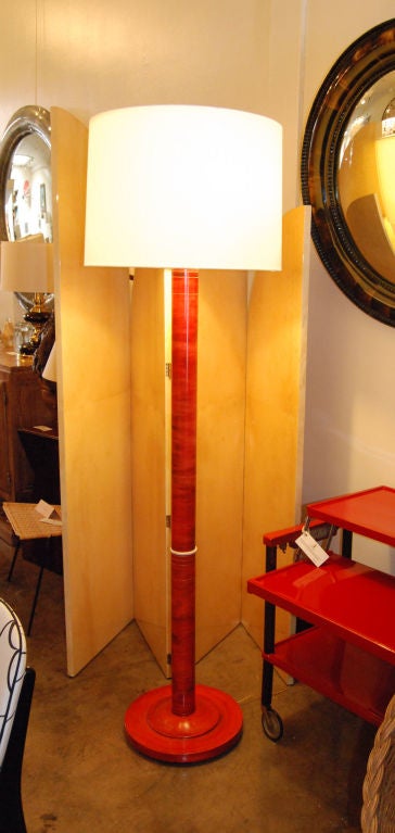 Rare, 1930s red lacquered finish floor lamp by Jacques Adnet.