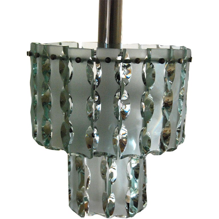 Seven lights glass and chrome two tiers Italian chandelier.
