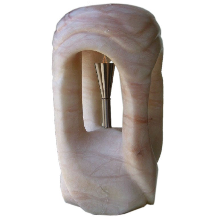 Sculptural Single Pink Alabaster Lamp For Sale