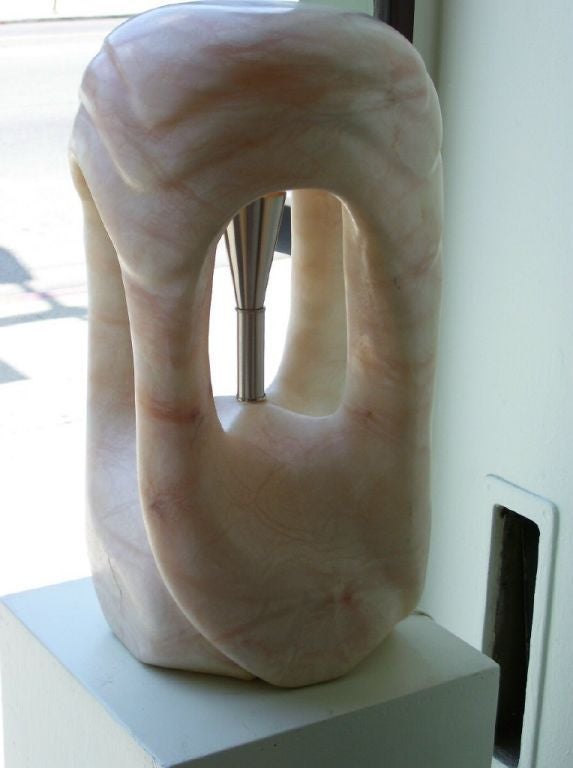 American Sculptural Single Pink Alabaster Lamp