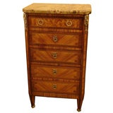 LOUIS XVI STYLE BRONZE MOUNTED AND PARQUITRY INLAID 5 DRAWER CHE