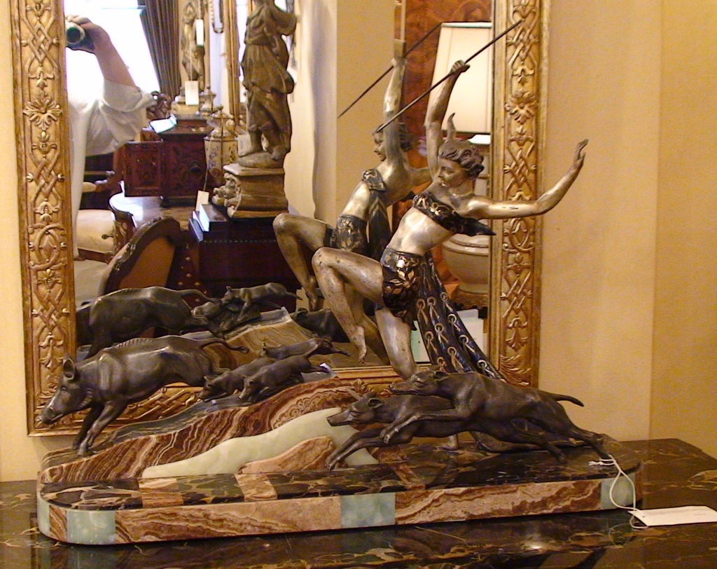 Fine Art Deco Painted Bronze & Metal Sculpture of a Dancing Girl