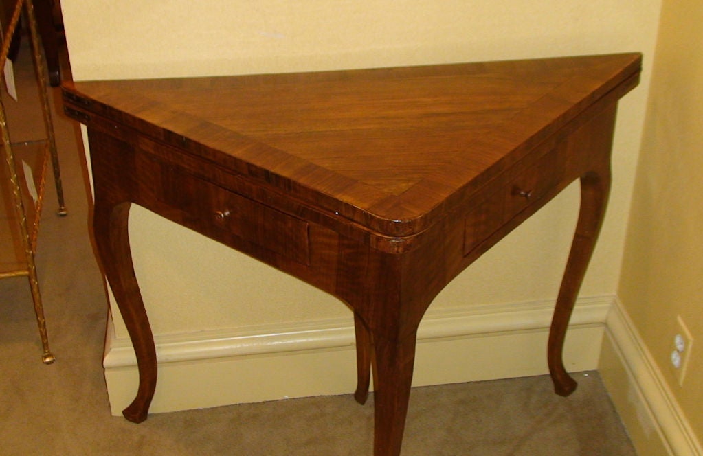 Italian Rococo Walnut Venneered Gateleg Flip Top Table with 2 drawers.
