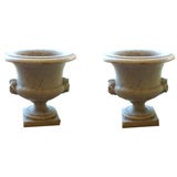 Pair of Italian NeoClassic Carved White Carrera Marble Urns