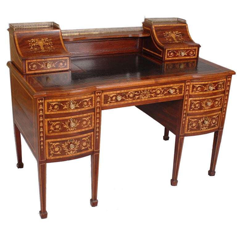 Edwardian Period Marquetry Inlaid Mahogany Desk For Sale