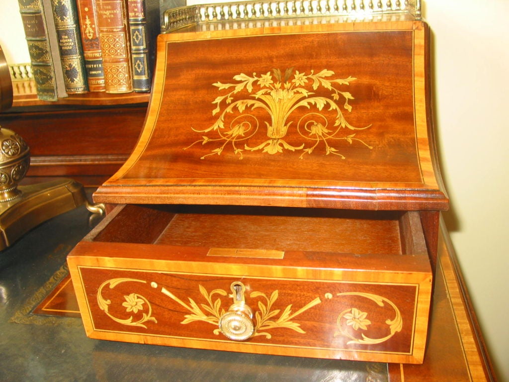 English Edwardian Period Marquetry Inlaid Mahogany Desk For Sale