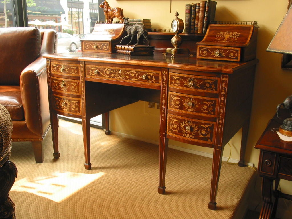 20th Century Edwardian Period Marquetry Inlaid Mahogany Desk For Sale