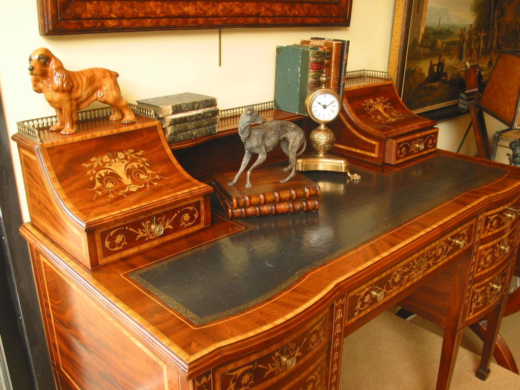 Edwardian Period Marquetry Inlaid Mahogany Desk For Sale 3