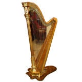 Vintage English Regency Period Satinwood Inlaid and Giltwood Harp