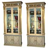 Pair of French Empire style carved giltwood &  painted cabinets