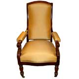 Antique FRENCH EMPIRE PERIOD CARVED MAHOGANY ARMCHAIR