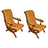 Pair of Victorian Oak Armchairs, Tufted,