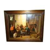 DUTCH SCHOOL-FINELY DETAILED OIL PAINTING ON CANVAS OF BACKGAMMO