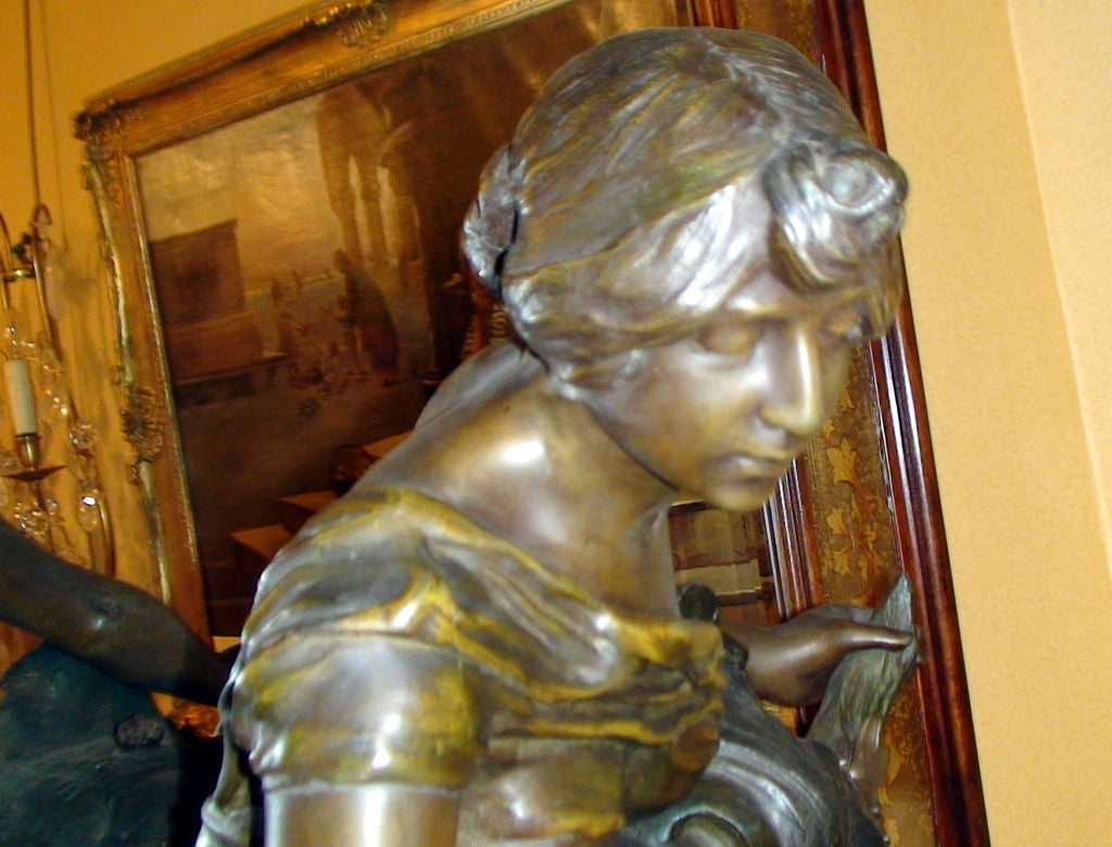 ALFRED JEAN FORETAY FRENCH PATINATED BRONZE & WHITE SPELTER SCULPTURE 
