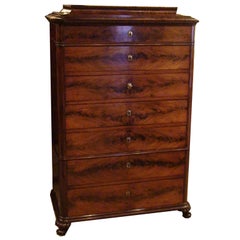 Antique GERMAN BIEDERMEIR CROTCH MAHOGANY VENEERED 7 DRAWER CHEST
