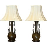 Pair of 19th Century Bronze Chinese Lamps