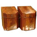 PAIR OF GEORGE III MAHOGANY LIFT TOP BOXES, MADE INTO LETTER BOX