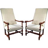 Pair of Louis XIII style Fauteuils and stool