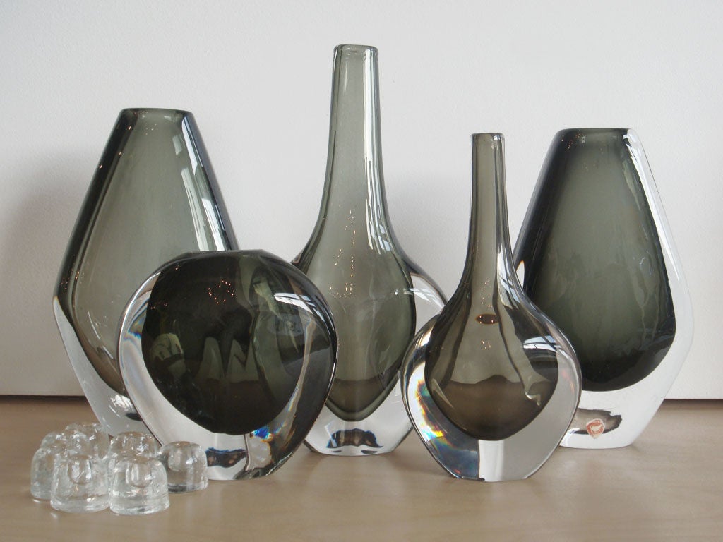 hand blown, sommerso art glass vases, grey-green hues, signed, sizes are listed on the additional images, PRICED INDIVIDUALLY