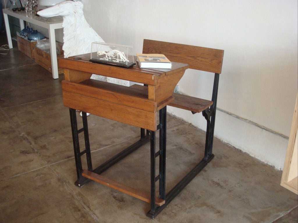 turn of the [last] century school desk... carving on the top surface from 1907, seat flips up and down, desk :: height: 32