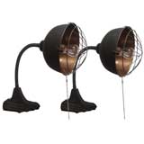 Pair of Industrial Table/Wall  Lamps with Caged Hoods