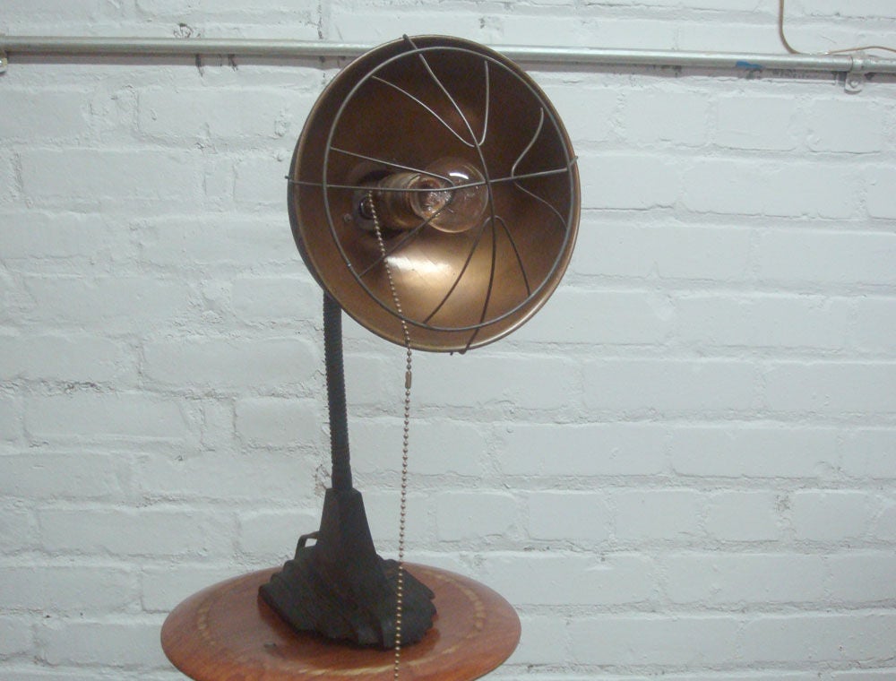 Pair of Industrial Table/Wall  Lamps with Caged Hoods