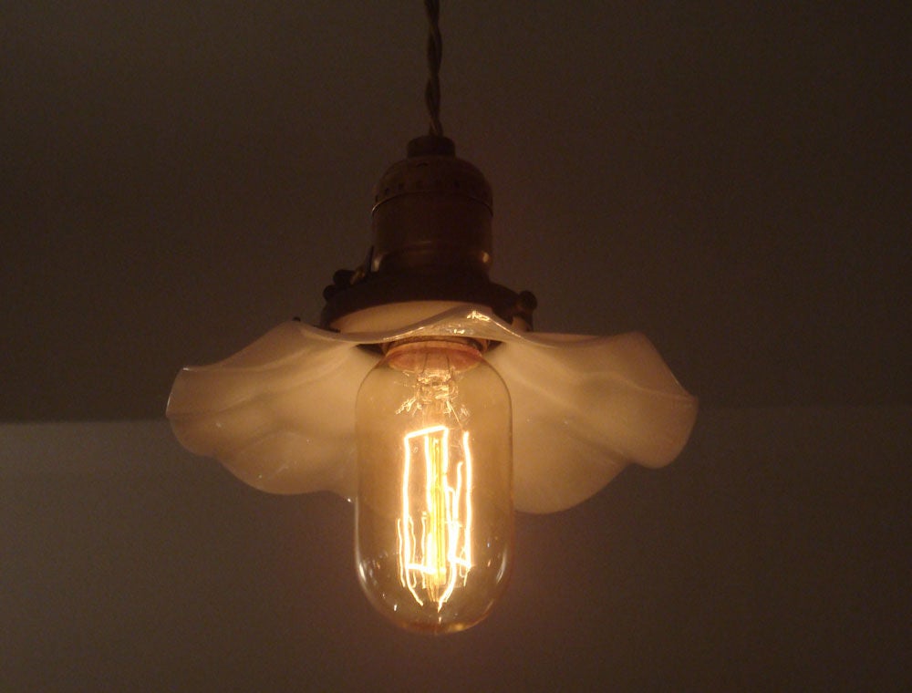 Industrial Hanging Lights with Milk Glass Shades 5