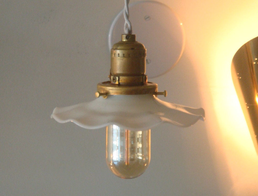 Industrial Hanging Lights with Milk Glass Shades 1