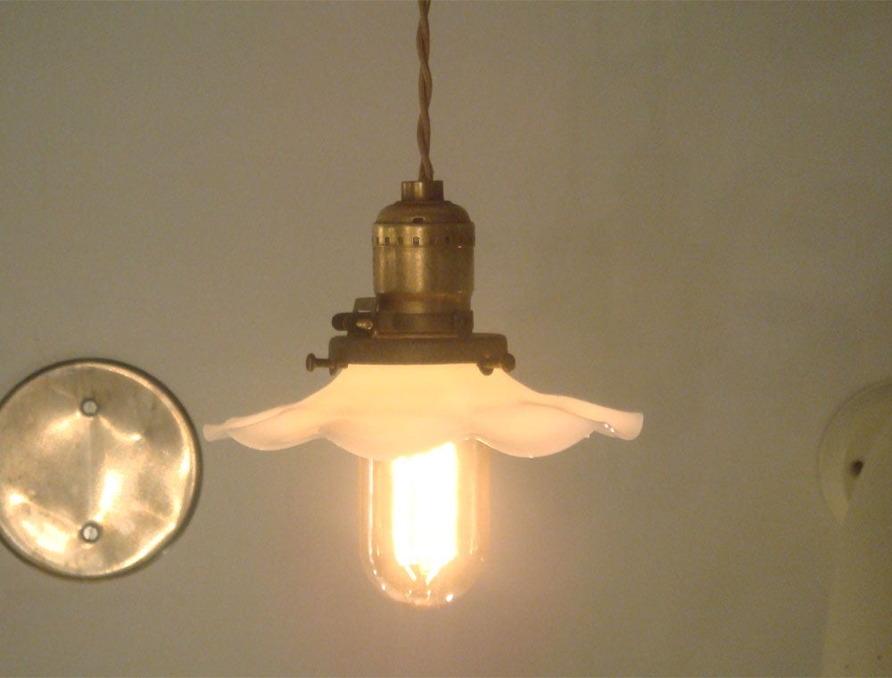 Industrial Hanging Lights with Milk Glass Shades 2