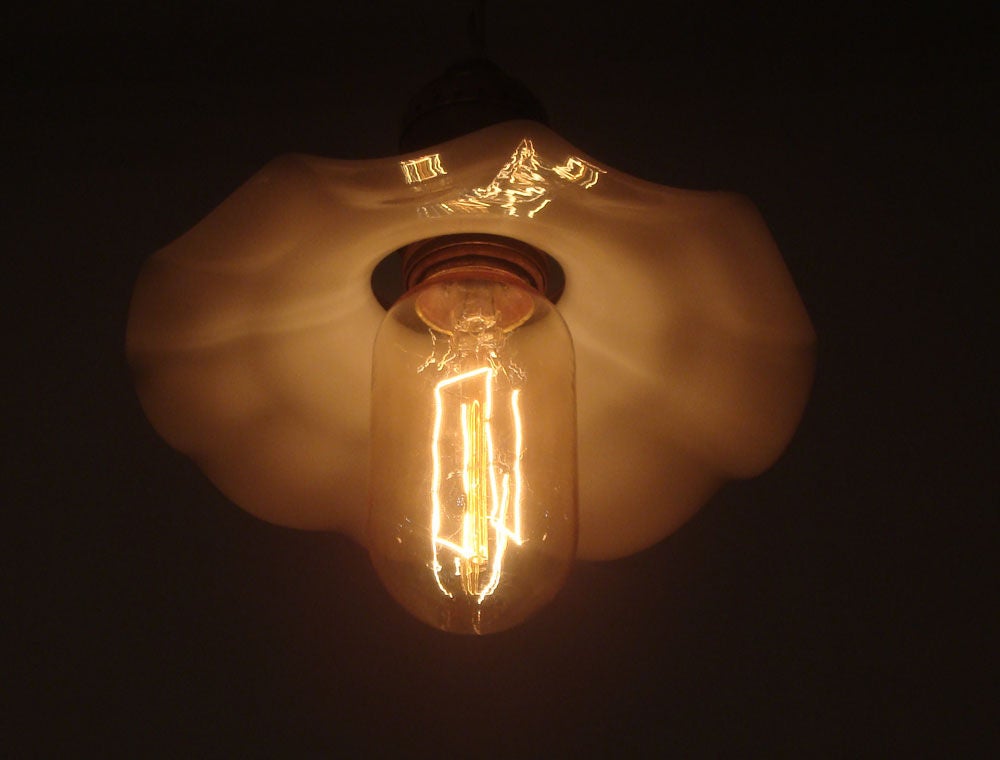 Industrial Hanging Lights with Milk Glass Shades 4