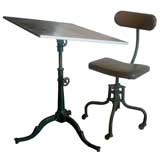 Industrial Drafting Table and Chair