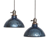 Antique "Blue Mercury Glass" Oil Lamp Shade Pendant Lights