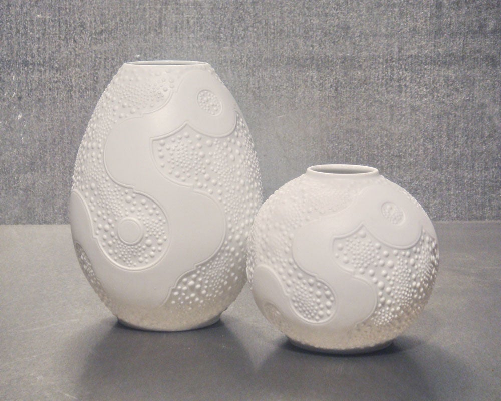 pure white porcelain vases with organic 