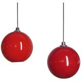 Pair of Red Globe Pendant Lights