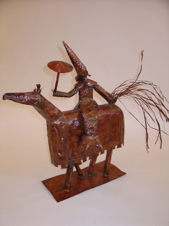 Mid-Century Modern Copper Mid Century Sculpture of a Man on a Horse