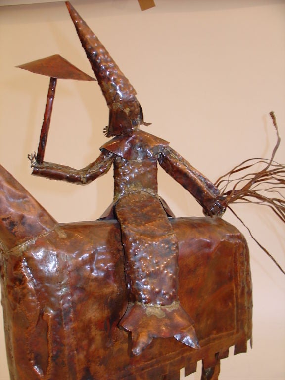 American Copper Mid Century Sculpture of a Man on a Horse