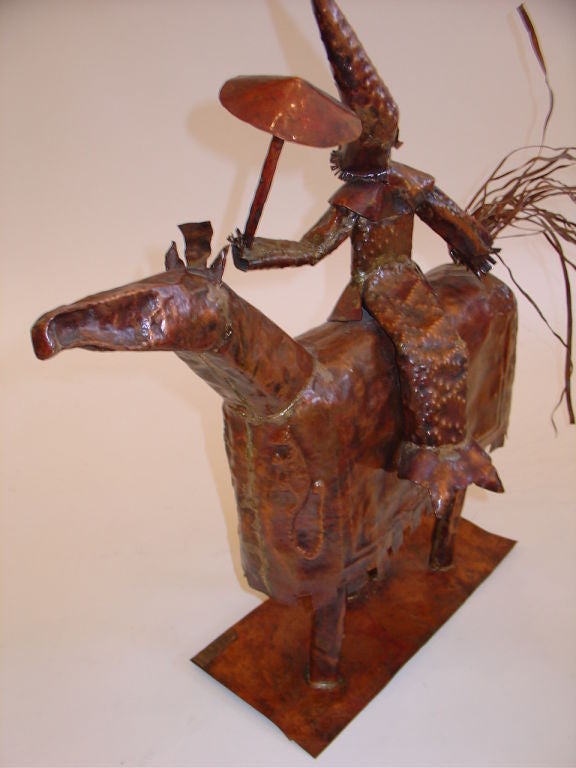 Copper Mid Century Sculpture of a Man on a Horse In Excellent Condition In Chicago, IL