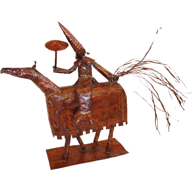 Copper Mid Century Sculpture of a Man on a Horse 1