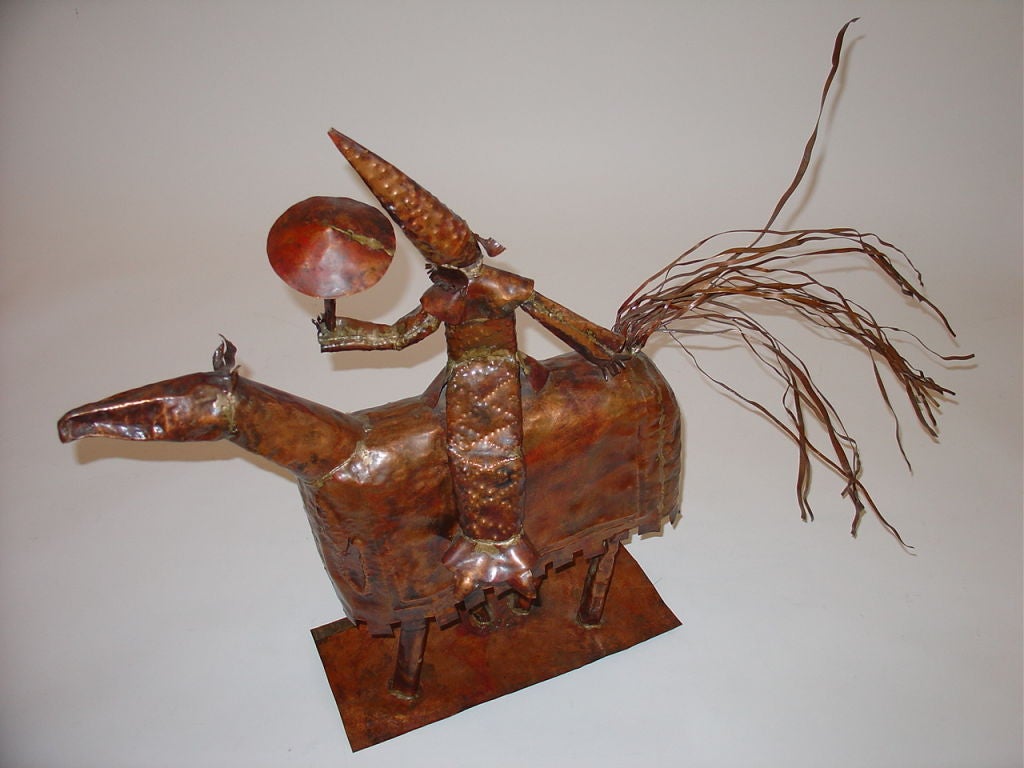 Copper Mid Century Sculpture of a Man on a Horse 2