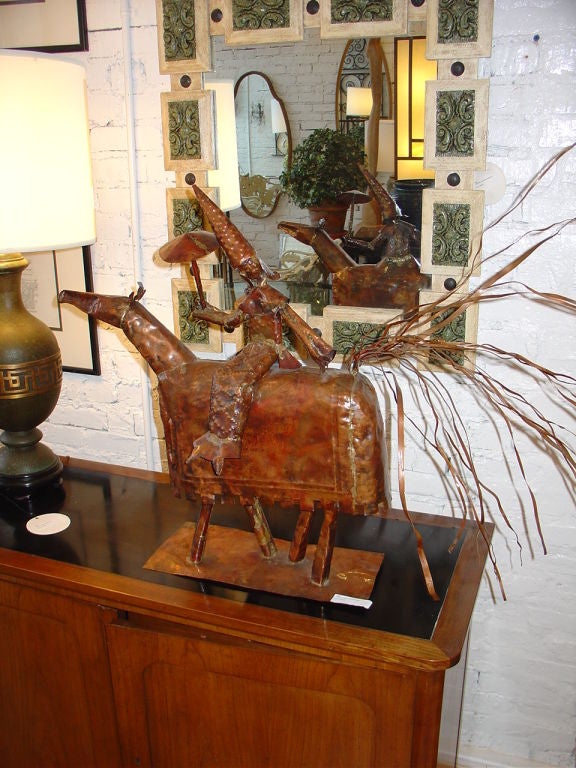 Copper Mid Century Sculpture of a Man on a Horse 3