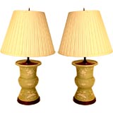 Pair of Celadon Lamps Vintage Pair of Celadon Lamps