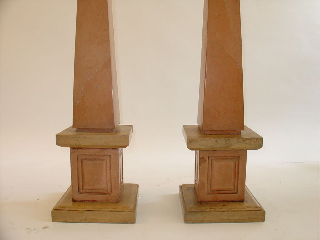 Grand Tour Pair of Nembro Rosato Large Marble Obelisks For Sale